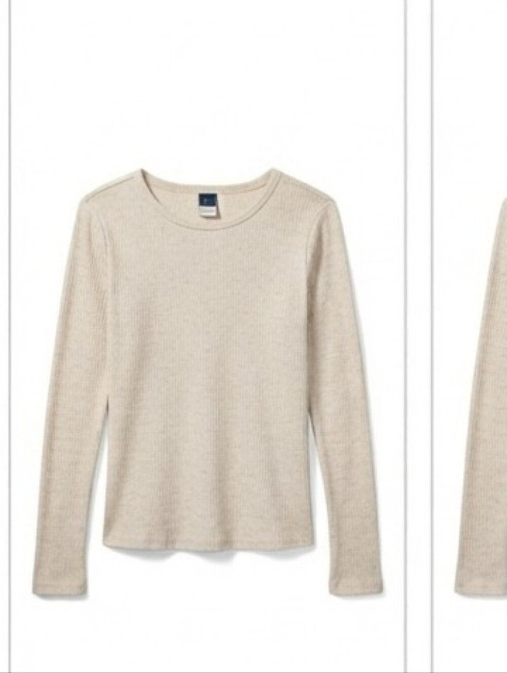 Old Navy Women’s Crewneck Long Sleeve Shirt- Beige Ribbed